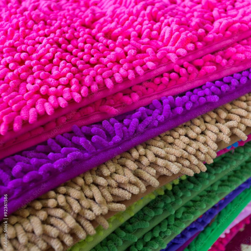 colorful carpet softness texture of doormat, close-up image