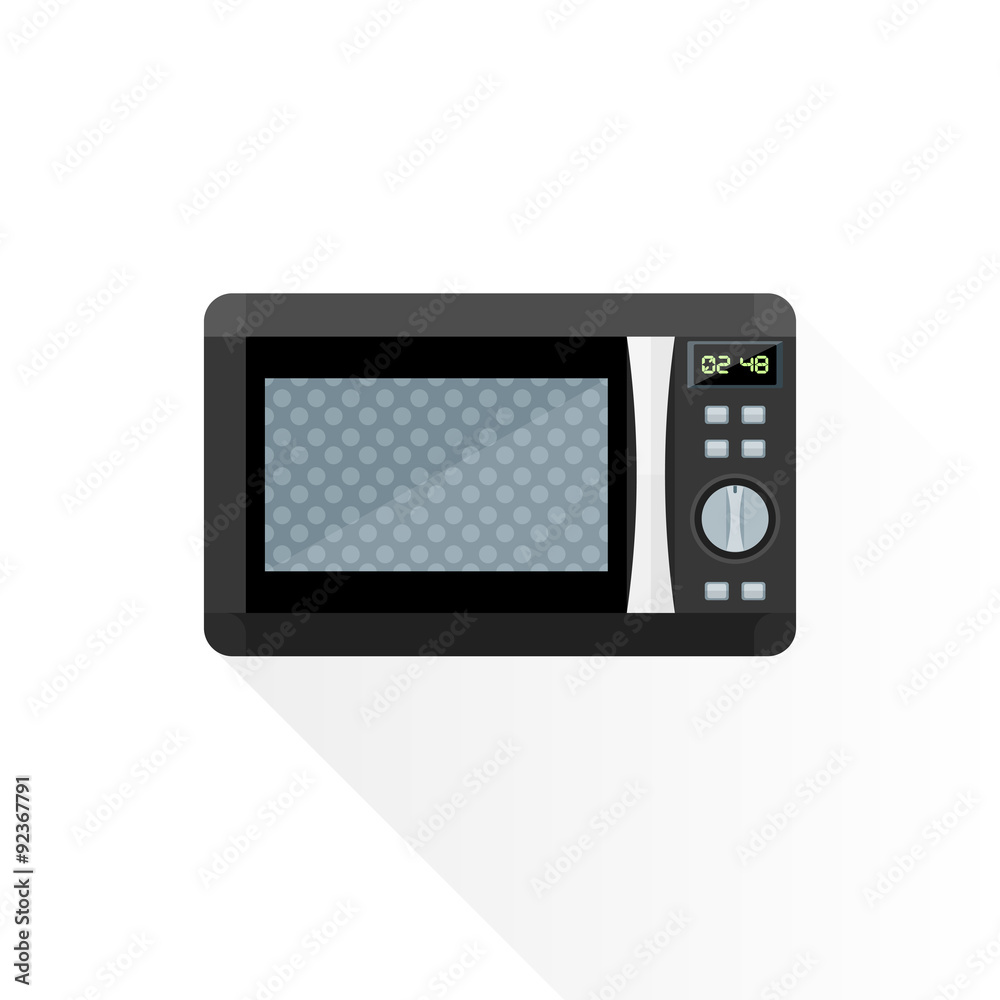 vector flat style black microwave oven illustration.