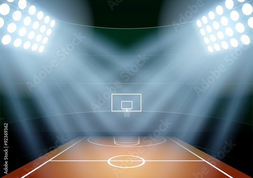 Background for posters night basketball stadium in the spotlight