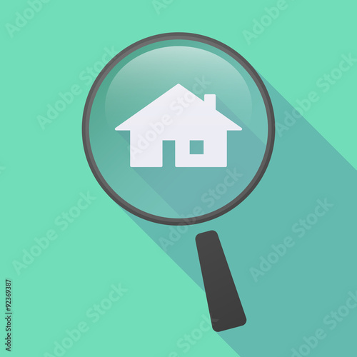 Long shadow magnifier icon with a house