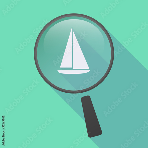 Long shadow magnifier icon with a ship