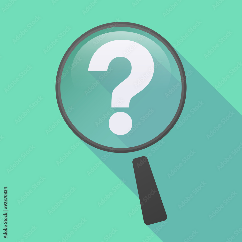 Long shadow magnifier icon with a question sign Long shadow magnifier icon with a question sign