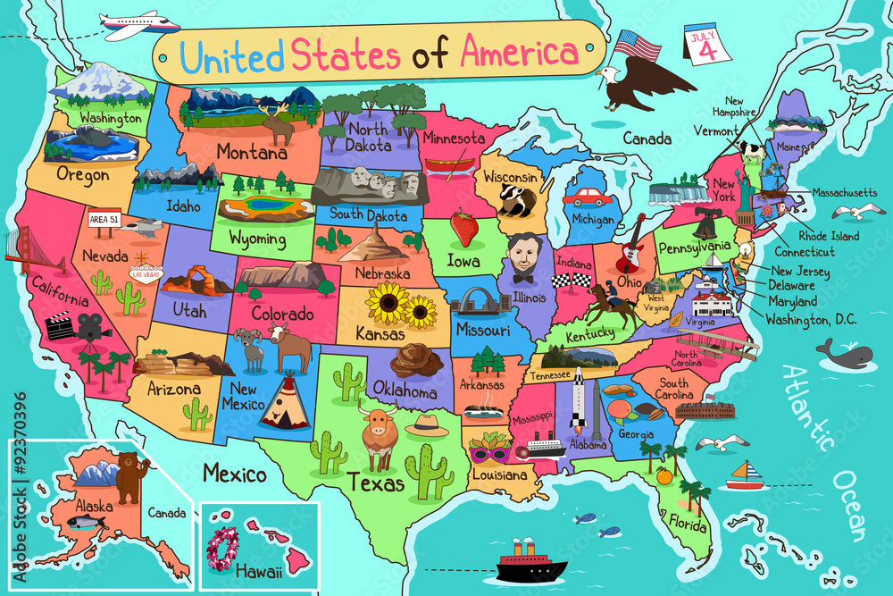 USA Map in Cartoon Style