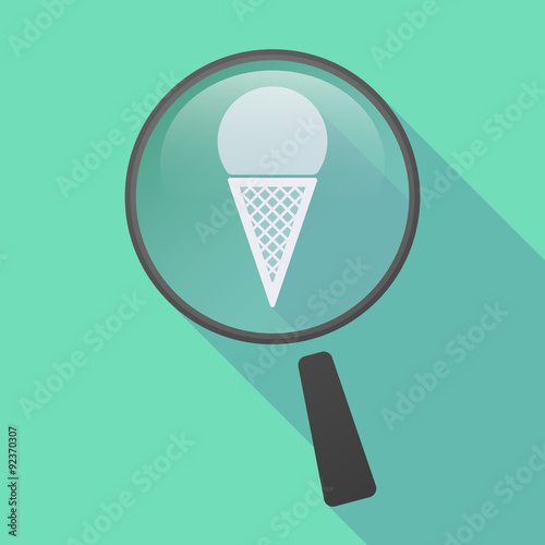 Long shadow magnifier icon with a cone ice cream