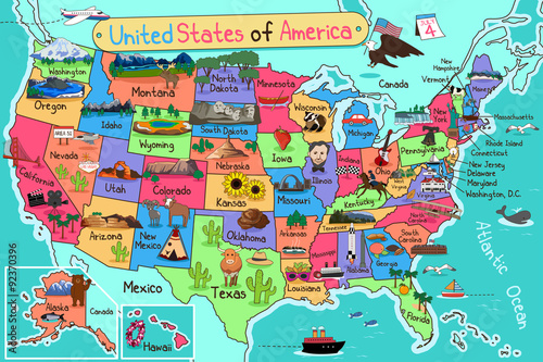 Canvas Print USA Map in Cartoon Style