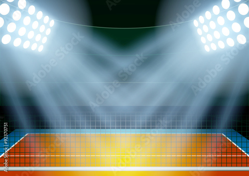 Background for posters night volleyball stadium in the spotlight