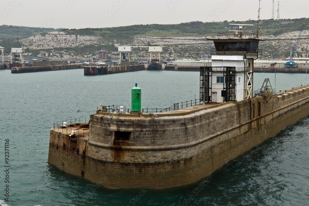 Man-made breakwater structure at port entry Man-made breakwater structure at port entry
