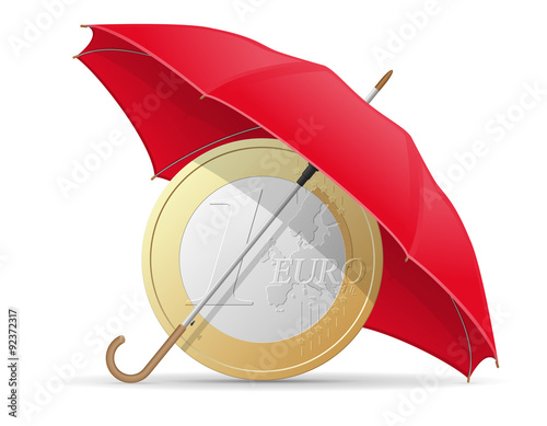 concept of protected and insured euro coins umbrella vector illu