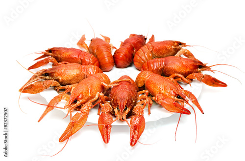 Crawfishes on the plate isolated on white background