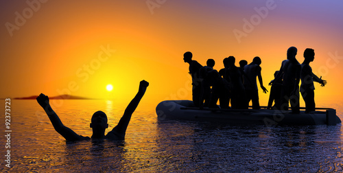 Fotografie boat with migrants fleeing the war