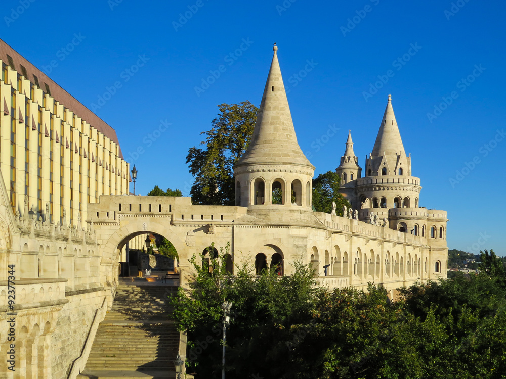 Fisherman's Bastion — an architectural construction on the hill in Buda. Budapest city. Hungary