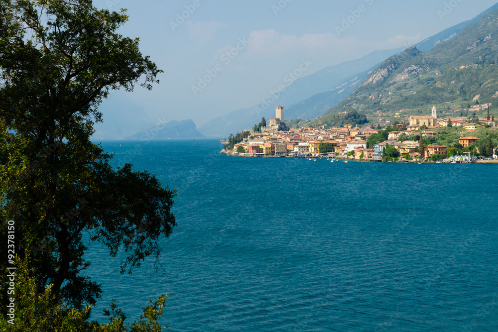 view on City of Malcesine along with Garda lake,