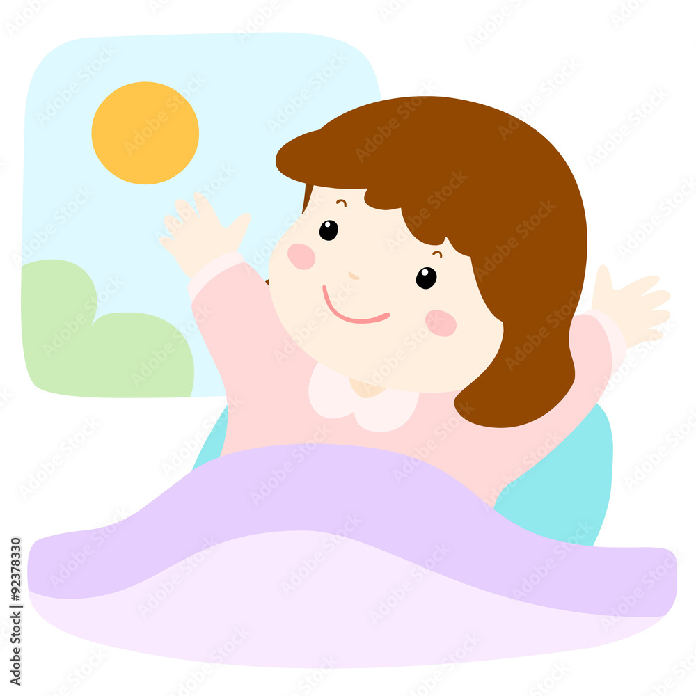 little girl love waking up early vector illustration