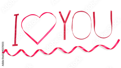I love you. Pink heart from satin ribbon Valentines Day photo