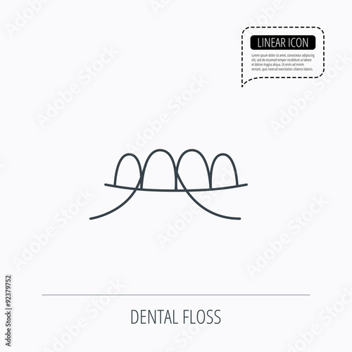 Dental floss icon. Teeth cleaning sign.