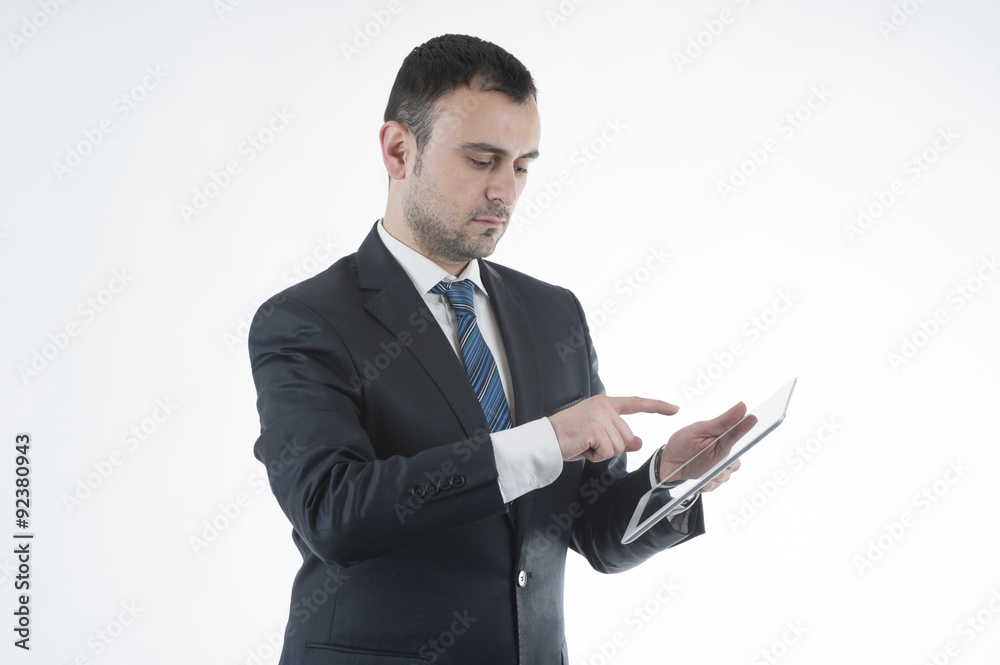Businessman works with tablet Businessman works with tablet