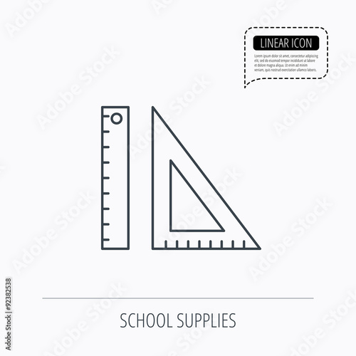 Triangular ruler icon. Straightedge sign.