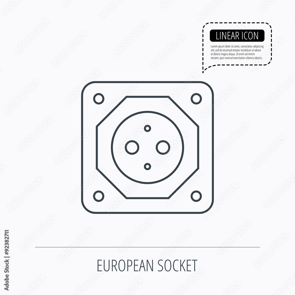 European socket icon. Electricity power adapter.