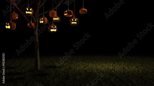 3Ds pumpkin head hang from tree