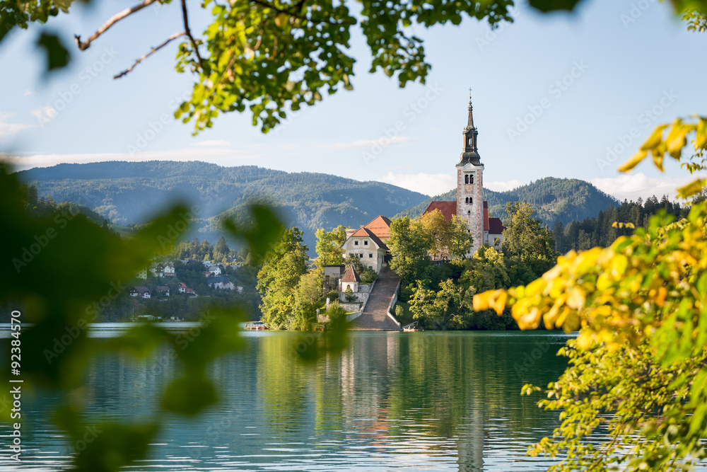 Panoramic view of Lake Bled located in Slovenia Europe