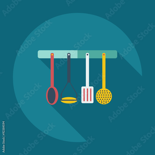 Flat modern design with shadow icons kitchen items