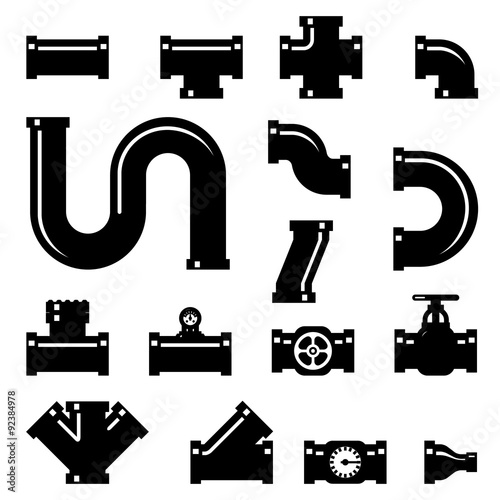 Pipe fittings vector icons set