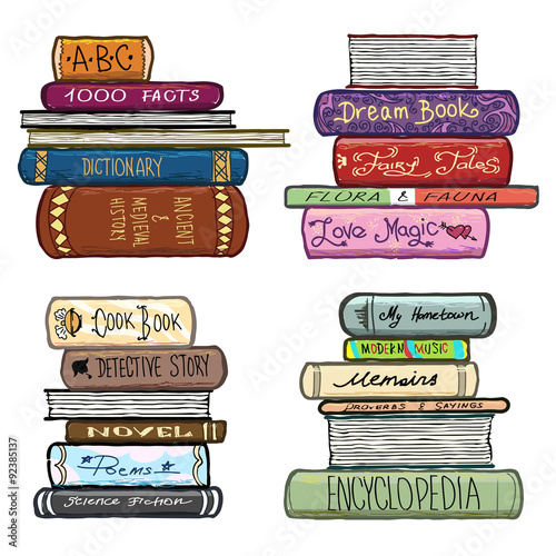 Vintage hand drawn books library vector set. Literature covers