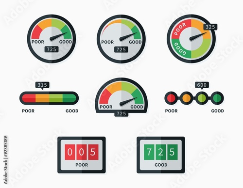 Credit score indicators and gauges vector set