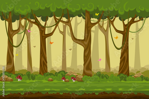 Cartoon forest landscape, endless vector nature background for