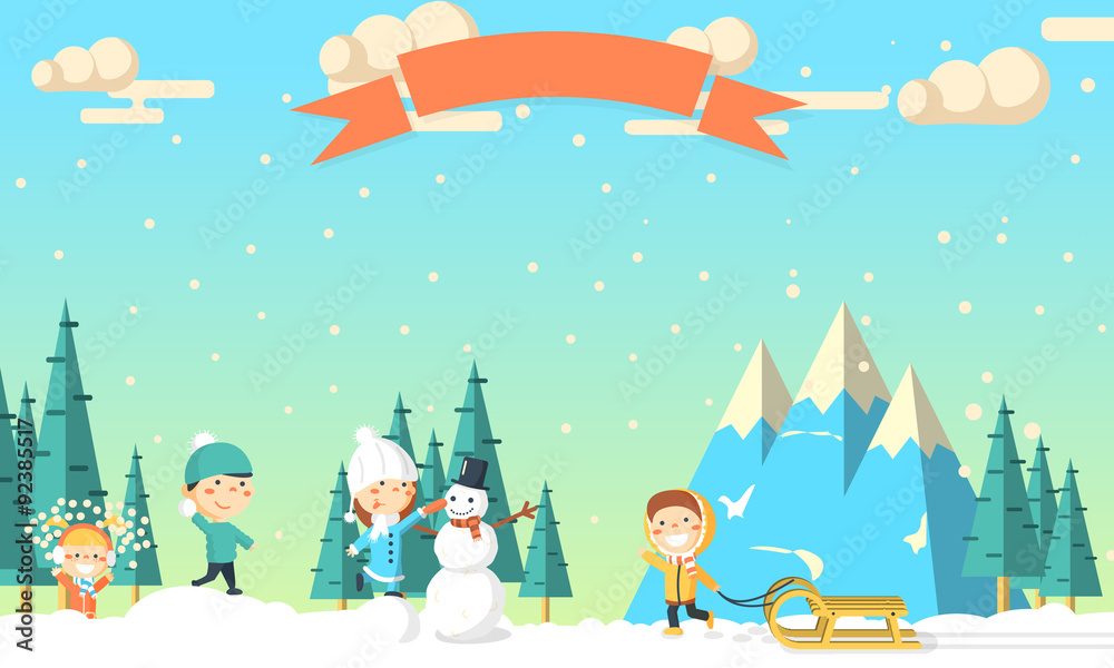 Winter background with kids Stock Illustration | Adobe Stock