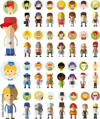 Set of vector cute character avatar icons in flat design