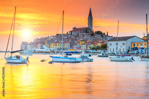 Beautiful sunset with Rovinj harbor,Istria region,Croatia,Europe photo