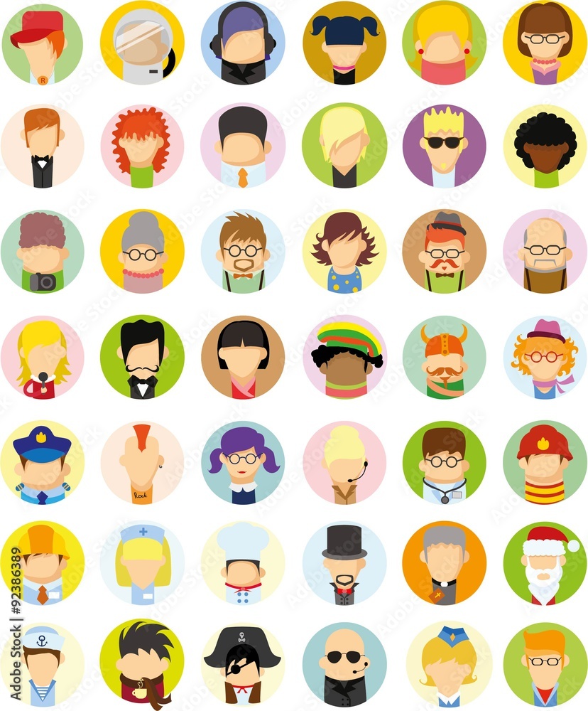 Set of vector cute character avatar icons in flat design