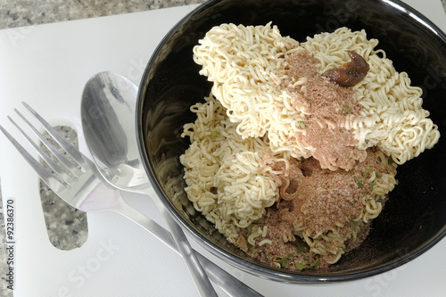 Raw instant noodle prepare for fill hot water