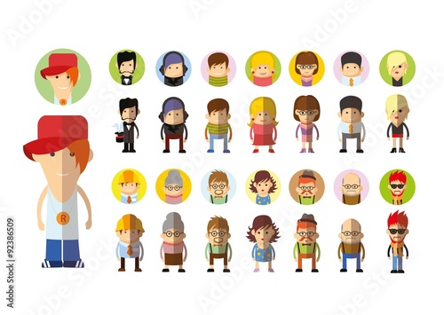 Set of vector cute character avatar icons in flat design 