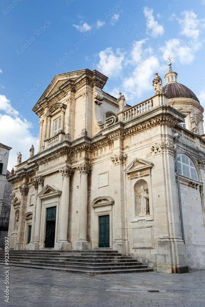 Side view of the Cathedral of the Assumption of the Virgin Mary in Dubrovnik, Croatia.