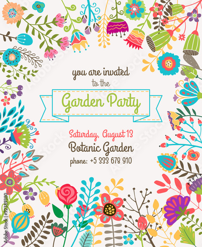 Garden or summer party invitation template poster