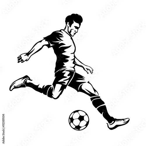 Fototapeta Naklejka Na Ścianę i Meble -  Football player with soccer ball vector silhouette