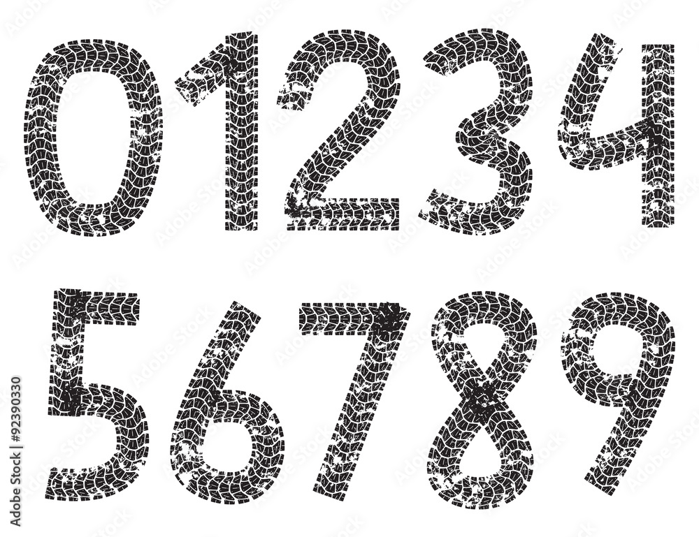 Vector digits made from motorcycle tire tracks, isolated on white Vector digits made from motorcycle tire tracks, isolated on white