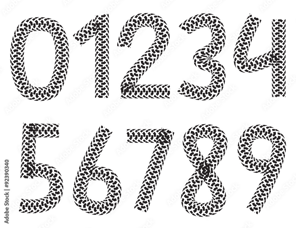 Vector digits made from motorcycle tire tracks, isolated on white Vector digits made from motorcycle tire tracks, isolated on white