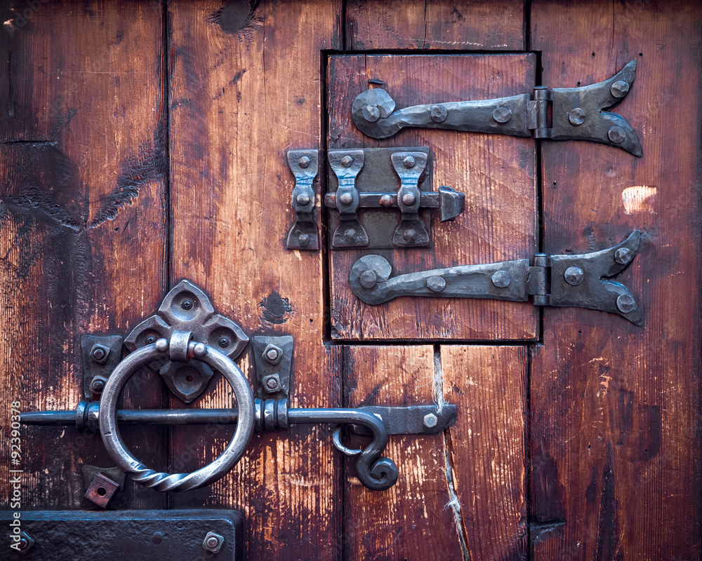 Fragment of ancient door closeup