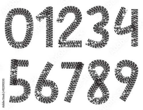 Vector digits made from motorcycle tire tracks, isolated on white