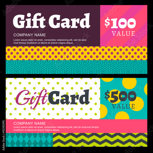 Vector creative gift card or voucher background template. Multic
