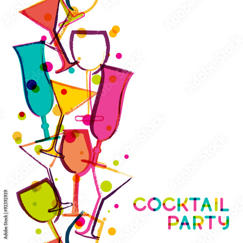 Abstract multicolor cocktail glasses. Watercolor seamless vertic
