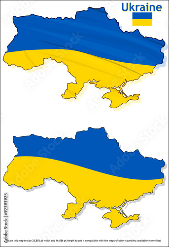 Vector map of Ukraine with national flag background #92393925