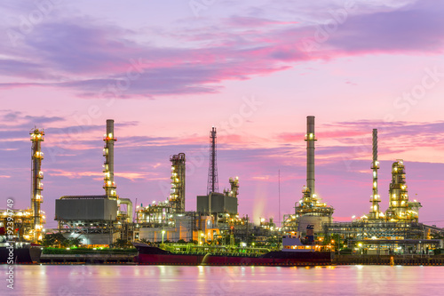 Oil refinery at dawn with twilight sky in Bangkok  Thailand