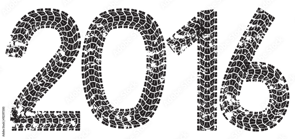 2016 inscription made from motorcycle tire tracks, isolated on white 2016 inscription made from motorcycle tire tracks, isolated on white