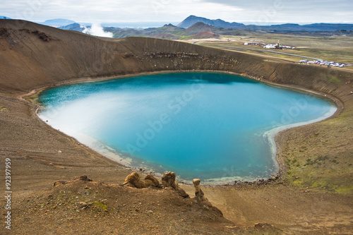 Volcano crater Viti with lake inside at Krafla volcanic area
