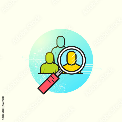 Headhunting Business Vector. A magnifying glass highlighting a team member. Vector illustration