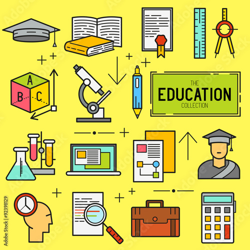 Education Vector Icon Set. a collection of study and research symbols including objects and tools. Vector illustration.